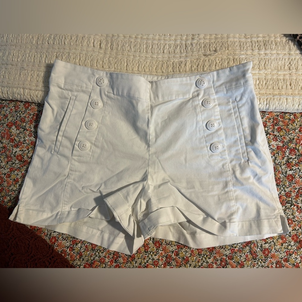 LOFT High Waist White Button Shorts